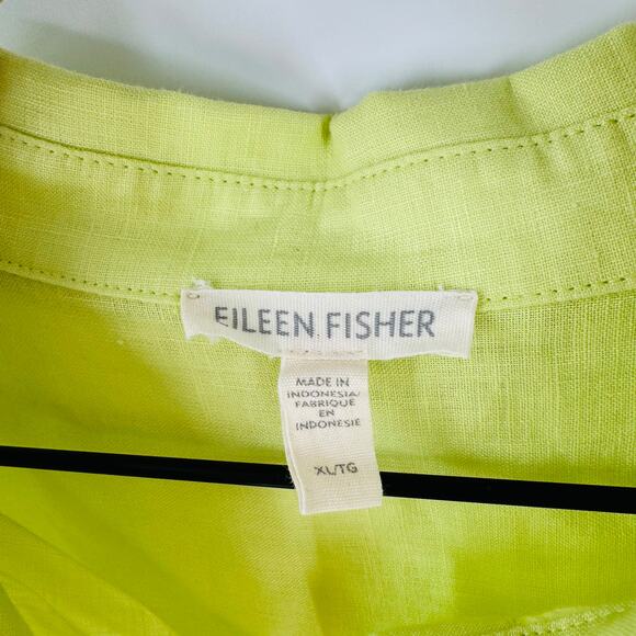 Eileen Fisher System Organic Linen Button-Front Shirt Citron Yellow Women’s XL - Picture 3 of 8